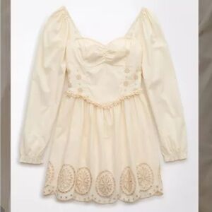 American Eagle Outfitters Cream Embroidered Dress